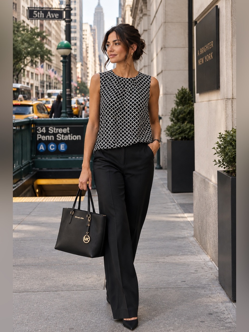 Michael Kors Black and White Geometric Sleeveless Top